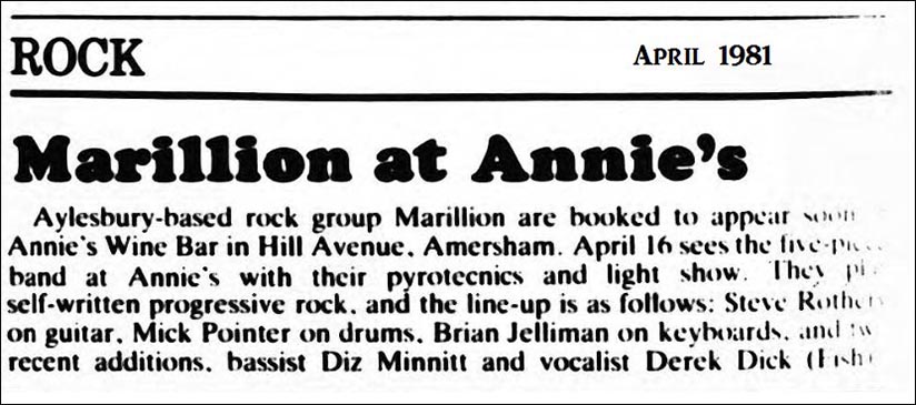 Ad: Annie's Wine Bar, Amersham - 16.04.1981